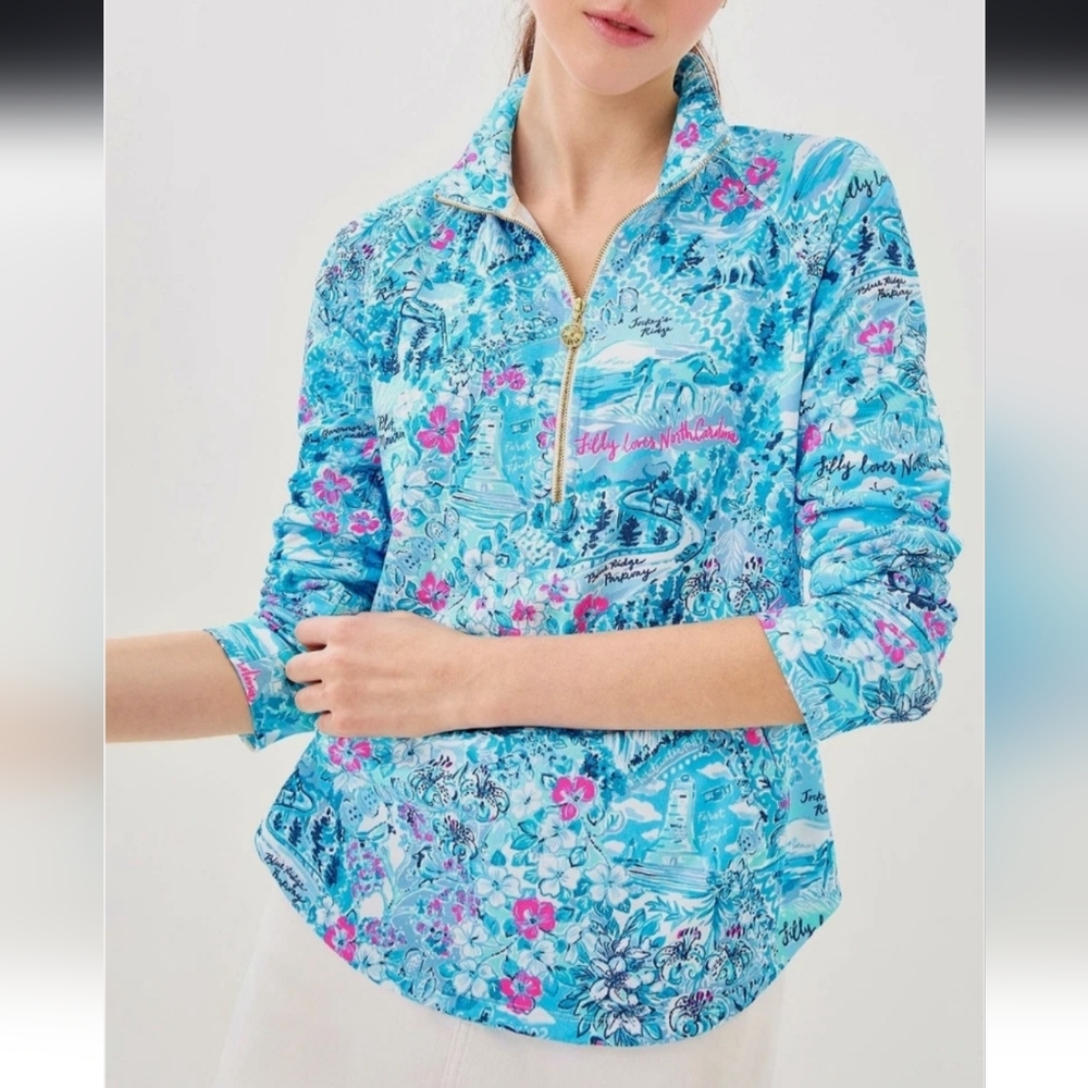 Lilly Pulitzer North Carolina Skipper Popover Quarter Zip Top Size Large UPF 50+